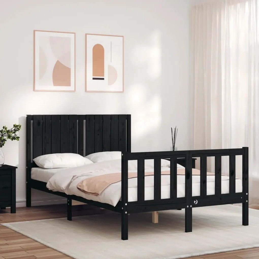 Estrutura de cama de casal c/ cabeceira madeira maciça preto