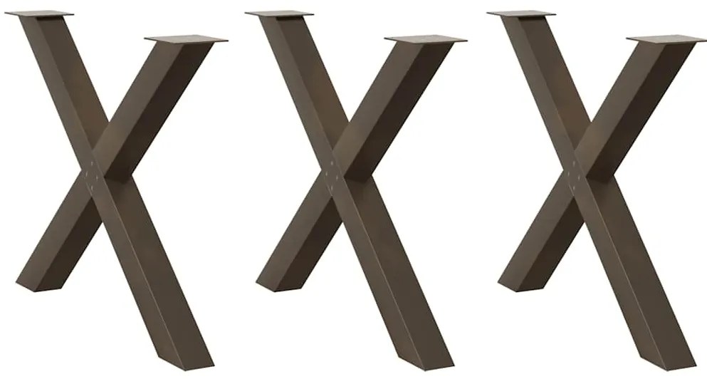 vidaXL Pés para mesa de jantar em formato de X, 3 peças, aço natural, 90x (72-73) cm, aço