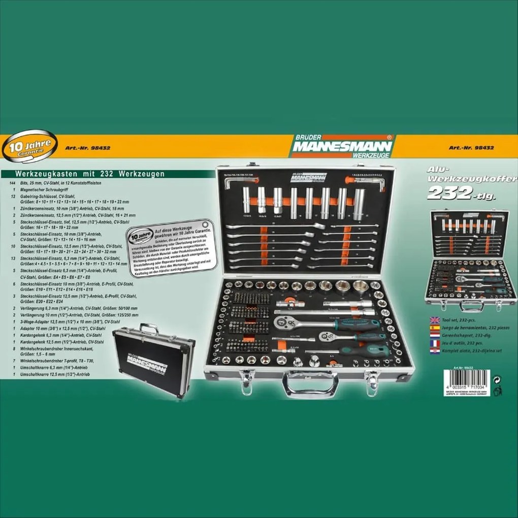 Brüder Mannesmann Caixa de roquetes 1/4" e 1/2" 232 pcs