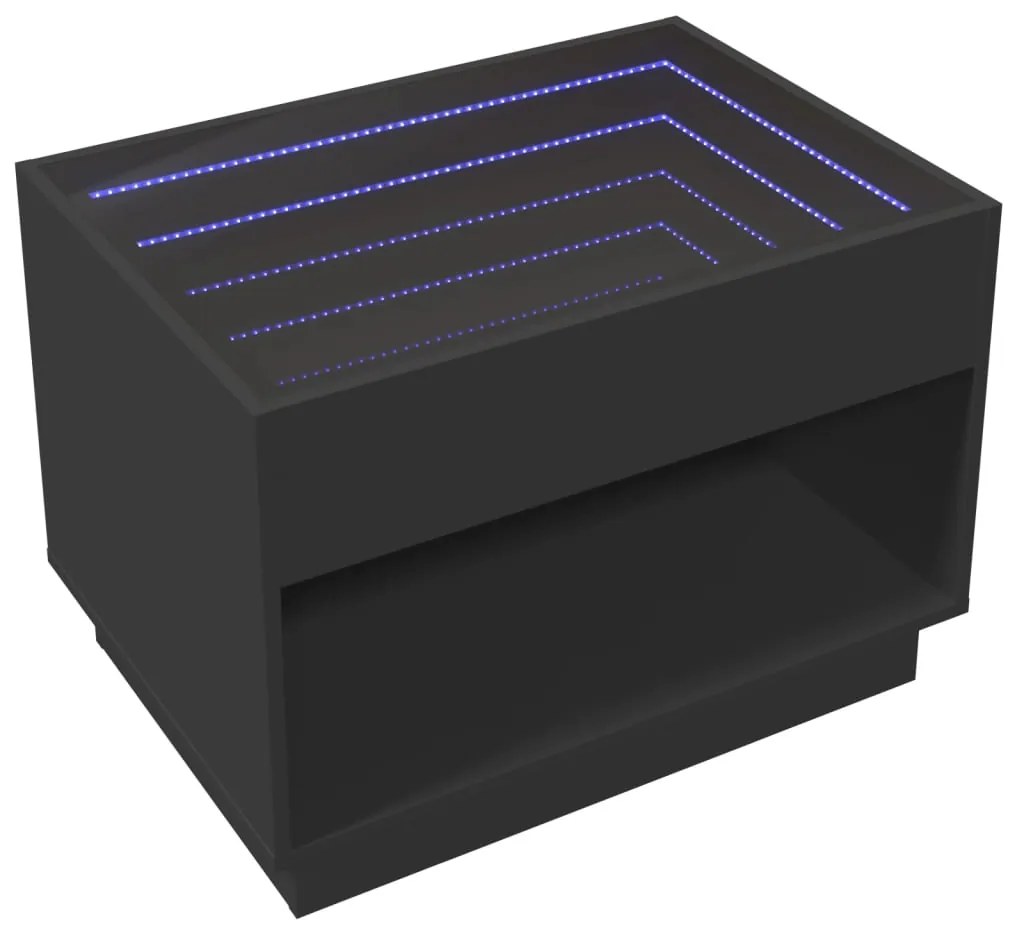 Mesa de centro luzes LED Infinity 70x50x50 cm preto