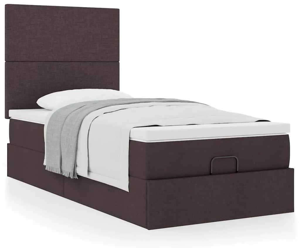 Estrutura cama otomana colchão 90x190 cm tecido castanho escuro