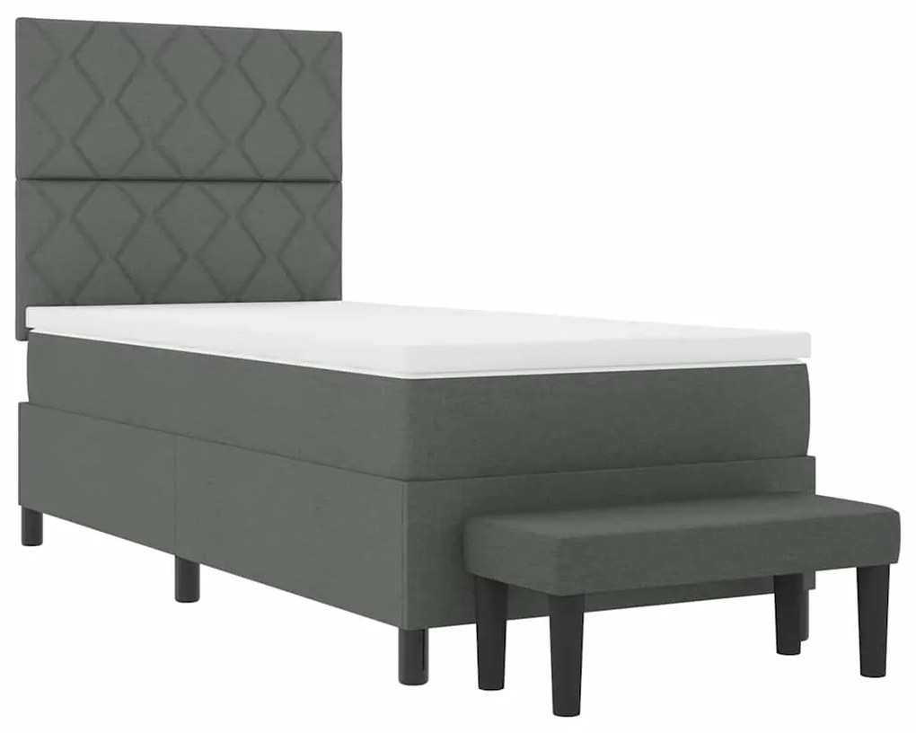 Cama Box Spring com Colchão &amp; Banco Cinza Escuro 90x200 cm Tecido