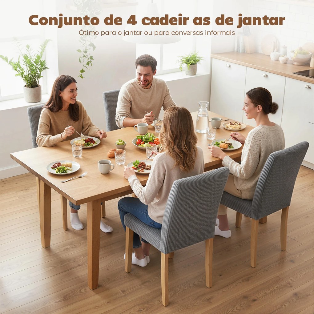 Conjunto de 4 Cadeiras de Jantar Modernas (MESA NÃO INCLUIDA) Encosto Alto Estofadas em Tecido Canelado Tipo Veludo 44x56x90 cm Cinzento