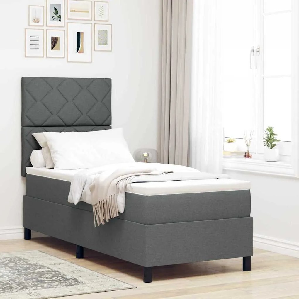 Cama Box Spring com Colchão Cinza Escuro 80x200 cm Tecido