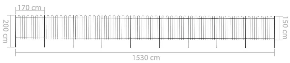 Cerca de jardim com topo em aros 15,3x1,5 m aço preto
