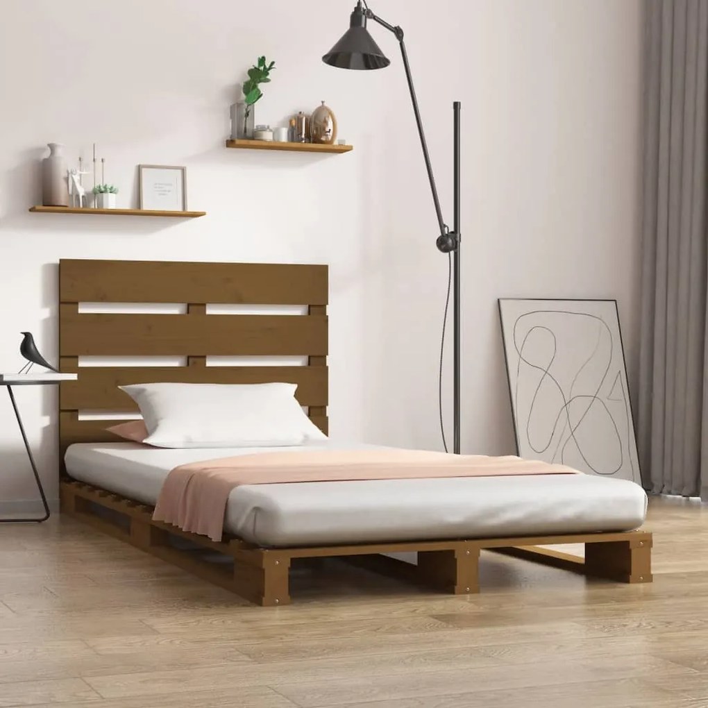 vidaXL Estrutura cama pequena solteiro 75x190 cm pinho castanho mel