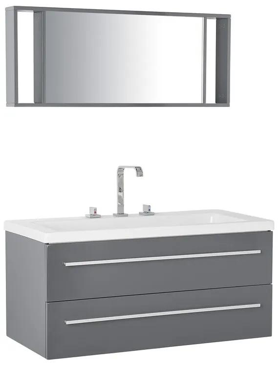 Móvel de casa de banho flutuante com lavatório e espelho cinzento ALMERIA Beliani