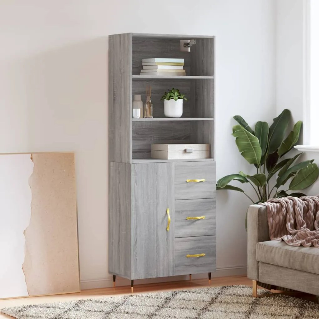 vidaXL Armário alto 69,5x34x180 cm derivados de madeira sonoma cinza