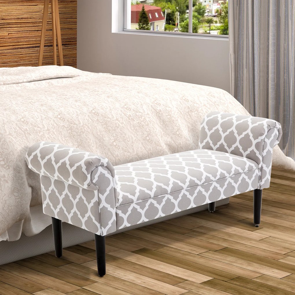 Banco com Braços, Estofado Junto à Cama tipo Banco de Madeira para Quarto ou Corredor - 132x45,5x58cm