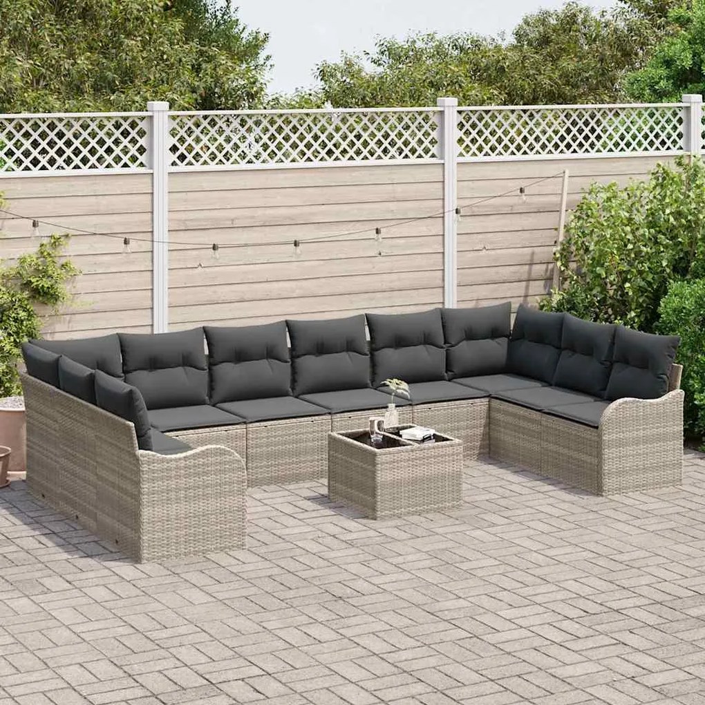 Conjunto de Sofá de Jardim com 11 Peças e Almofadas Cinza, de Rattan S