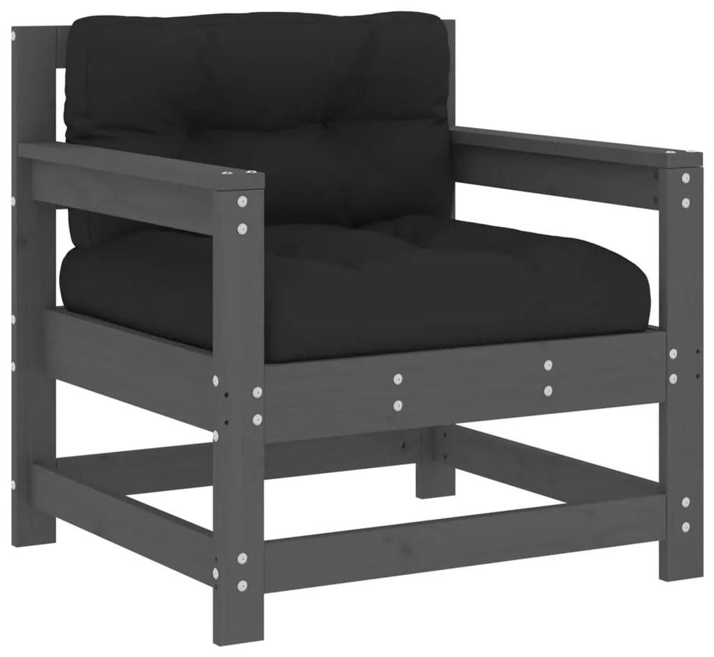 7 pcs conjunto lounge jardim c/ almofadões madeira maciça cinza