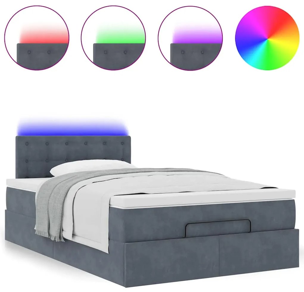 Cama otomana com colchão &amp; LEDs 120x190cm veludo cinza-escuro