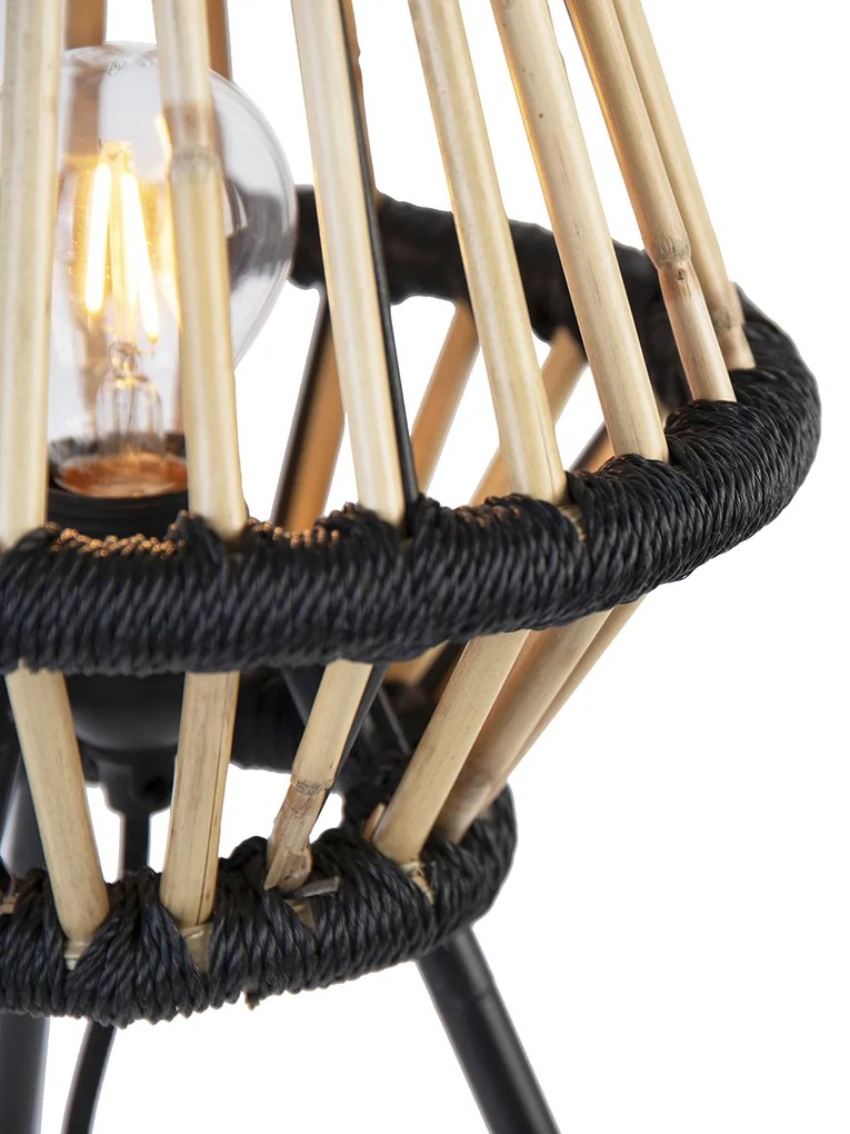 Candeeiro de mesa tripé rústico bambu com preto - Evalin Oriental