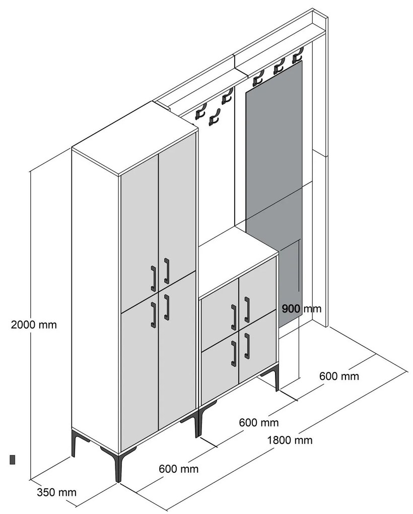 Hall Stand Berlin ABC – Branco – 180 cm x 200 cm x 35 cm