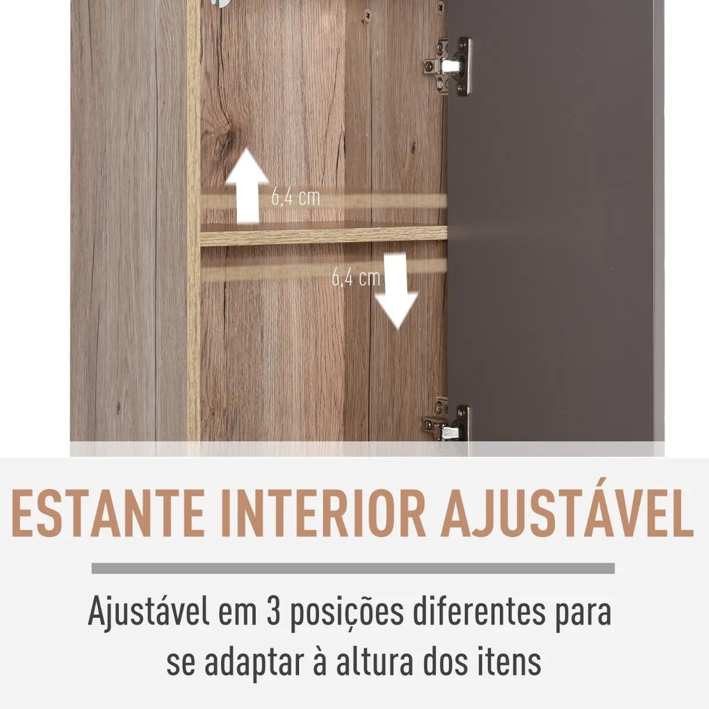 Armário alto para banheiro com 2 portas e 2 prateleiras abertas Móveis auxiliares para sala de estar Corredor 30x24x170 cm Carvalho e cinza