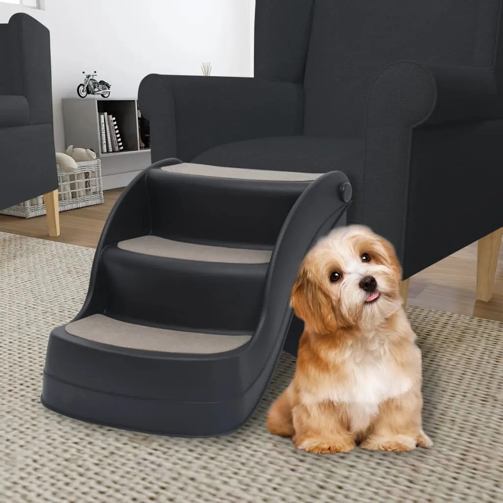 vidaXL Escada para cães dobrável com 3 degraus preto