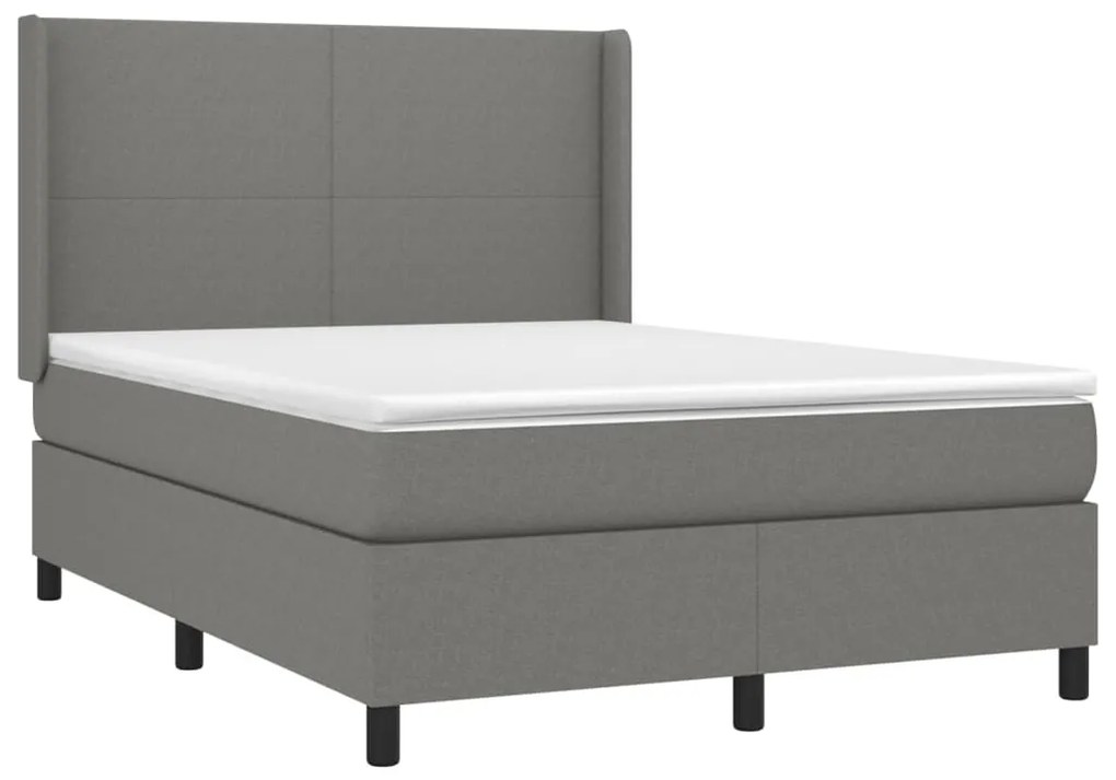 Cama box spring c/ colchão e LED 140x200 cm tecido cinza-escuro