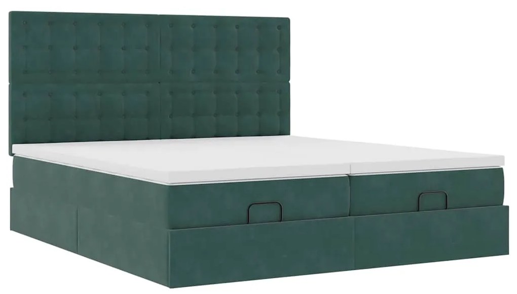 Estrutura de cama otomana com colchão verde escuro Veludo