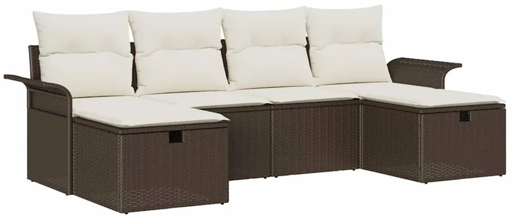 Conjunto de Sofá de 6 Peças para Jardim com Almofadas Castanho Rattan