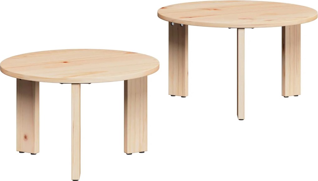 vidaXL Mesa de centro 2 pcs Natural Madeira de pinho maciça