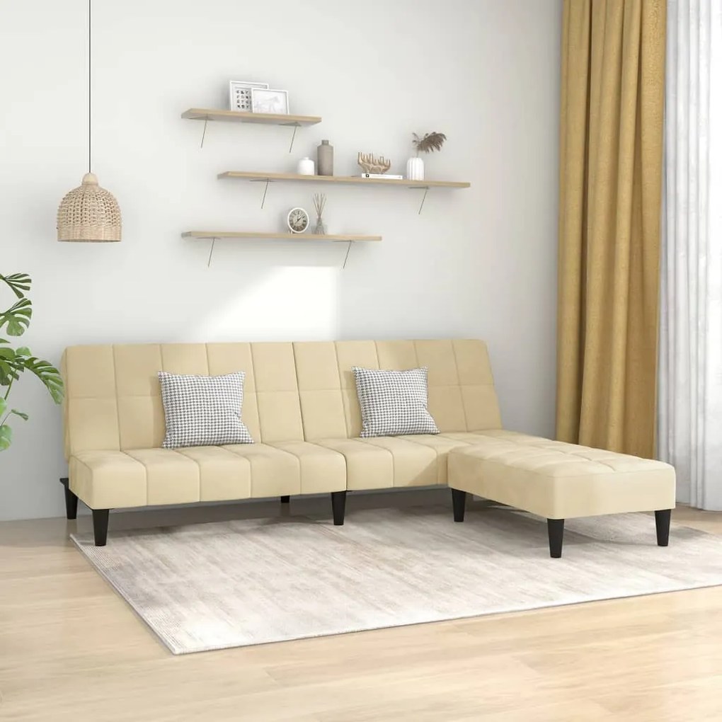 3080695 vidaXL Sofá-cama de 2 lugares com apoio de pés veludo cor creme