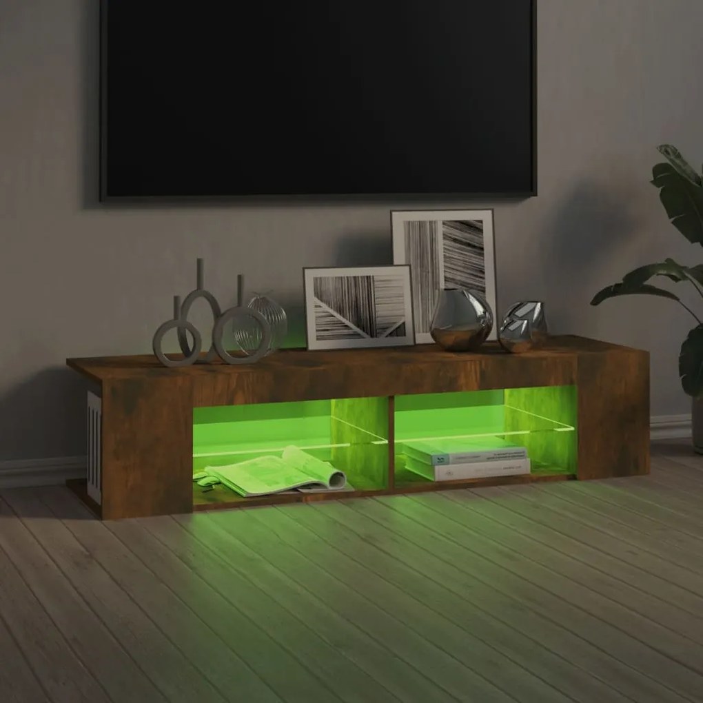 Móvel de TV com luzes LED 135x39x30 cm cor carvalho fumado