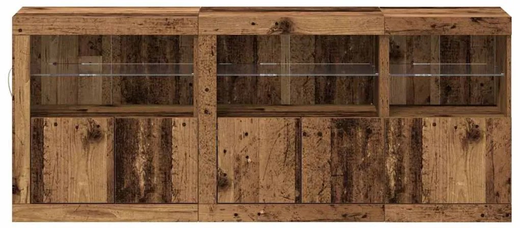 Buffet com Luzes LED Madeira Velha 162x37x67 cm Madeira de Engenharia