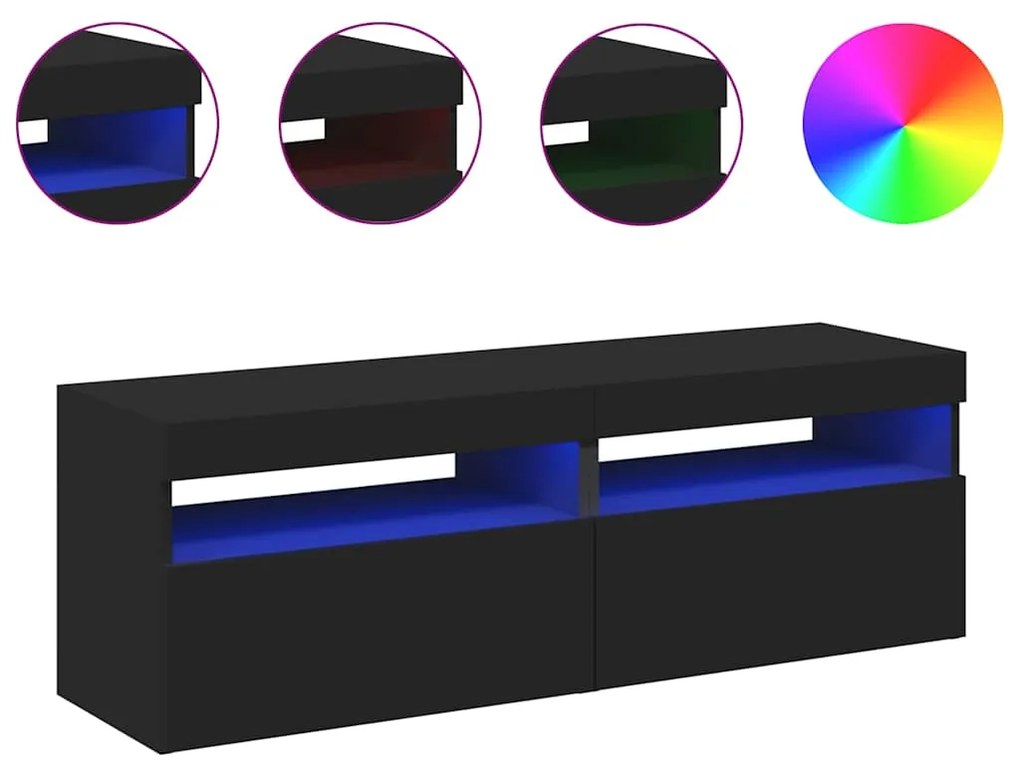 Móveis de TV com luzes LED 2 pcs 60x35x40 cm preto