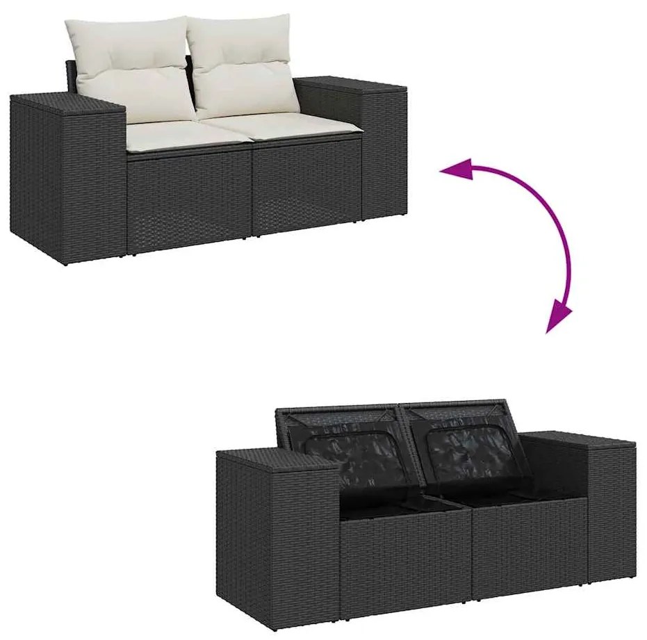 6 pcs conjunto sofás jardim c/ almofadões vime PE/acácia preto