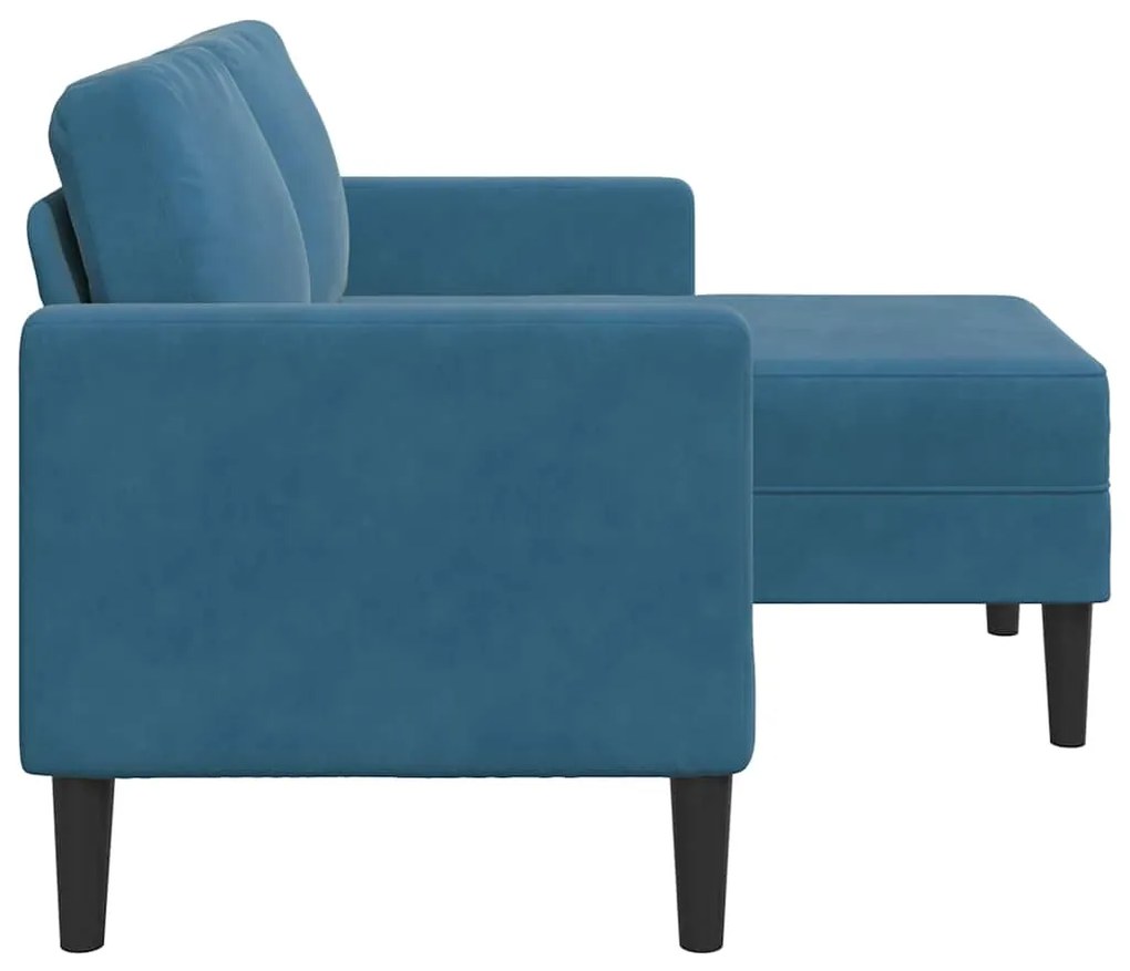 Sofá 2 lugares com Chaise em L 125 cm veludo azul