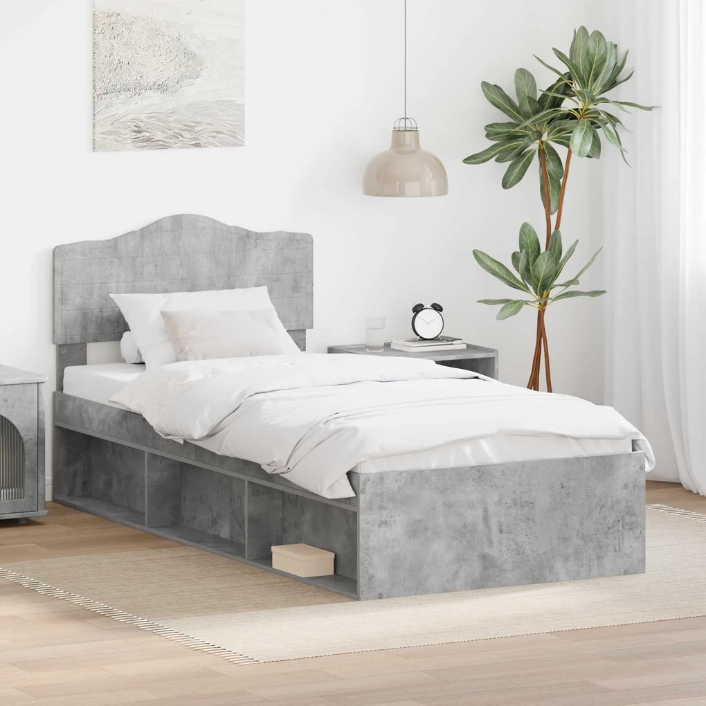 vidaXL Estrutura da Cama com cabeceira Cinza Concreto 75 x 190 cm