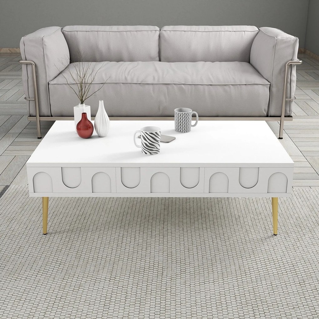 Mesa de Centro Lyon – Branco/Dourado – 105x33,6x60 cm