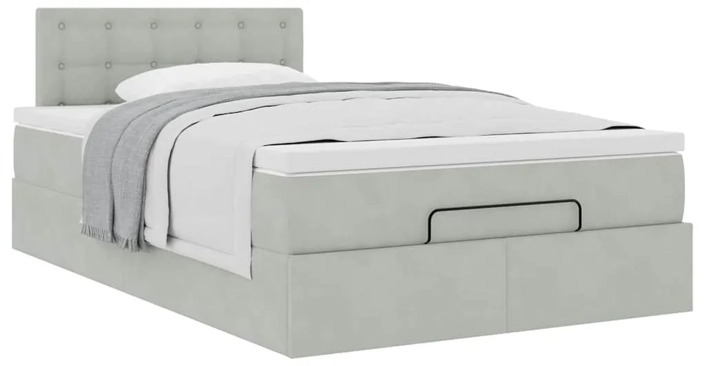 Estrutura de cama otomana com colchão cinza claro Veludo