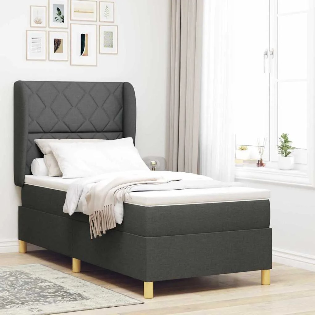 Cama Box Spring com Colchão VidaXL Cinza Escuro 100x200 cm Tecido