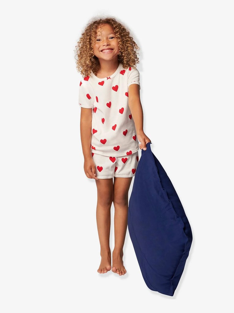 Pijama coração de mangas curtas, para criança, em algodão biológico, da Petit Bateau branco claro estampado