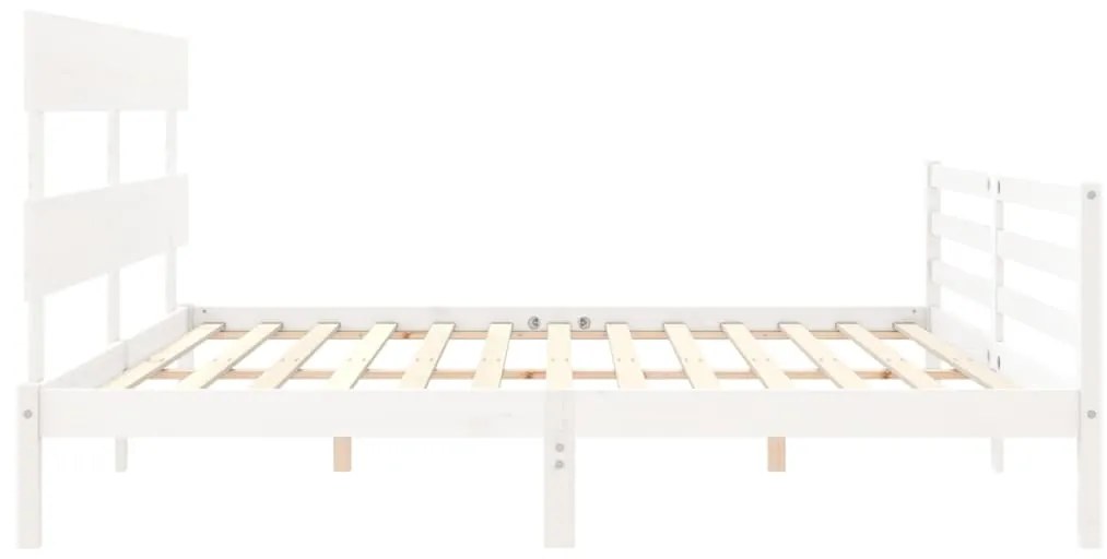Estrutura de cama com cabeceira 200x200cm madeira maciça branco