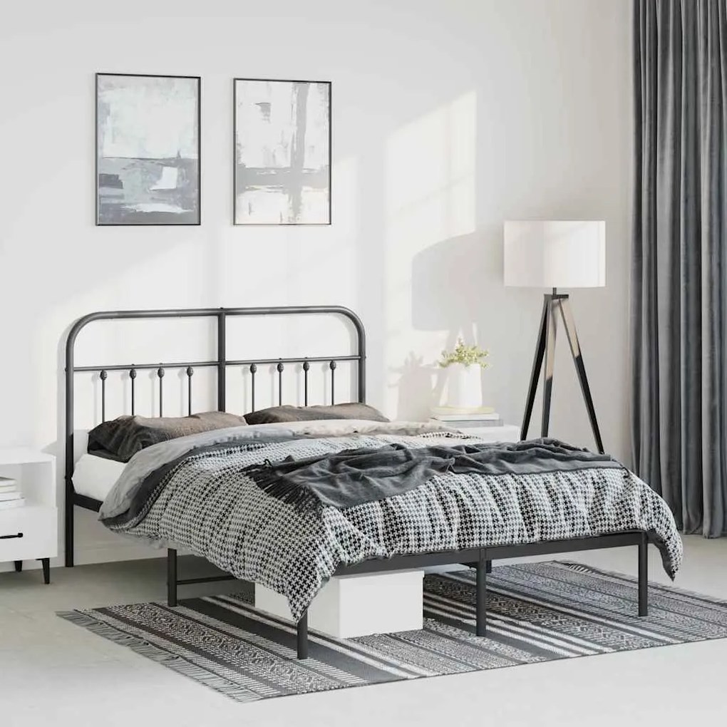 Estrutura de cama com cabeceira 135x190 cm metal preto