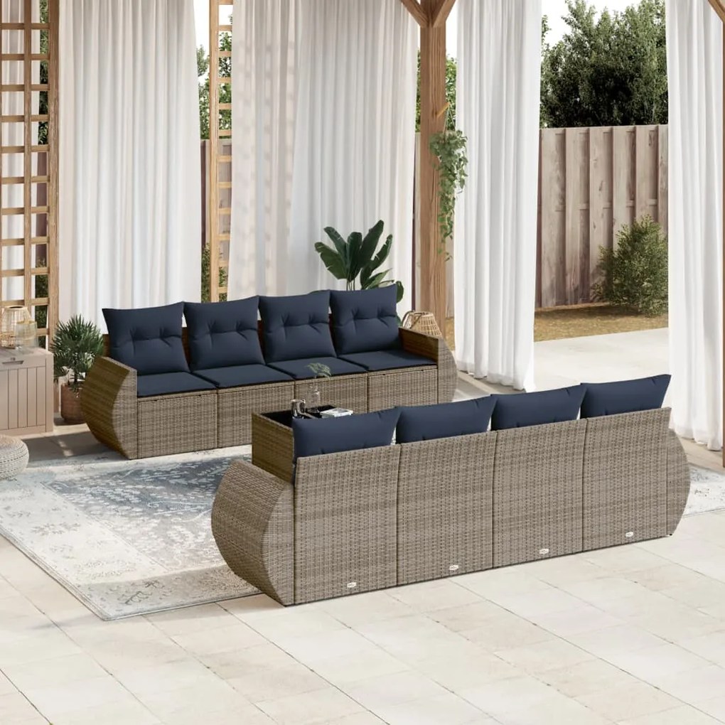 vidaXL 9 pcs conjunto sofás p/ jardim c/ almofadões vime PE cinzento