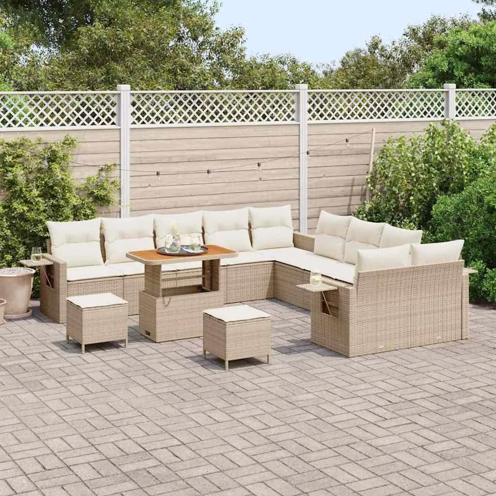 Conjunto de Sofá de Jardim com 13 Peças e Almofadas em Rattan Bege de