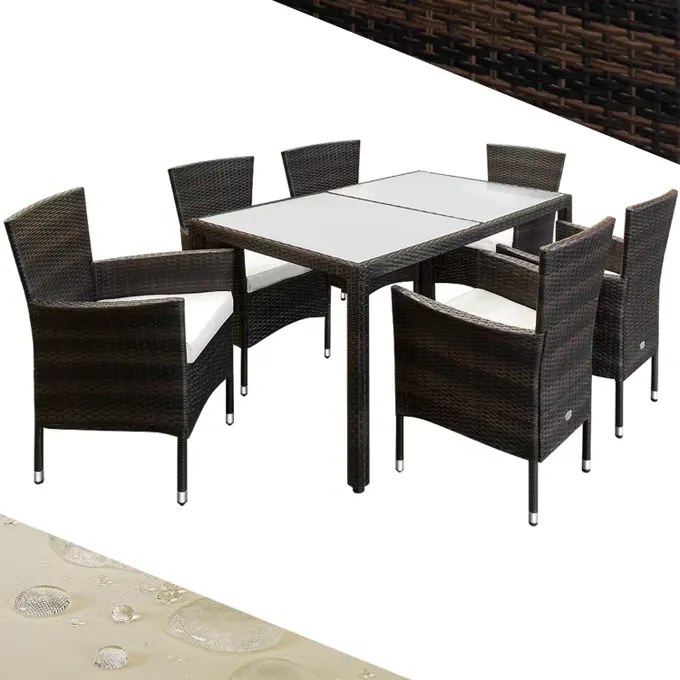 Conjunto de jardim em polyrattan Bali com 7 peças castanho/creme