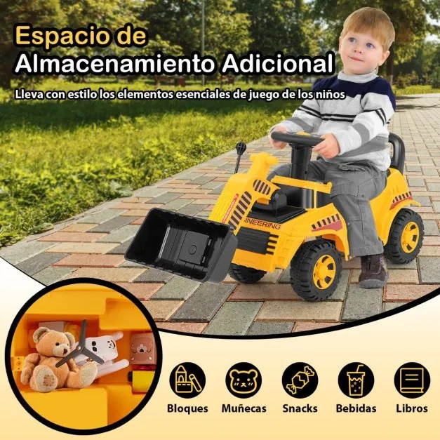 Andarilho Escavadora para crianças com balde ajustável Som do motor Anti-torção Bloqueio anti-torção do motor Piso do veículo de construção