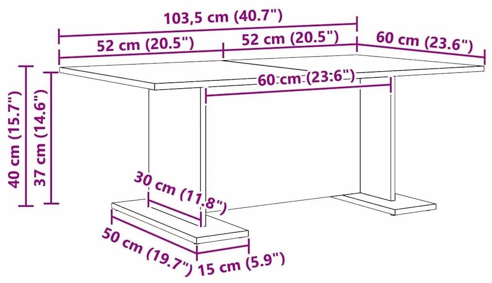 Mesa de centro Outros Madeira antiga 103.5 x 60 x 40 cm