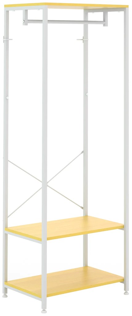 HOMCOM Suporte para Cabide com Barra Suspensa e 2 Estantes para 6 Pares de Sapatos para Entrada 60x40x167,5 cm Natural e Branco