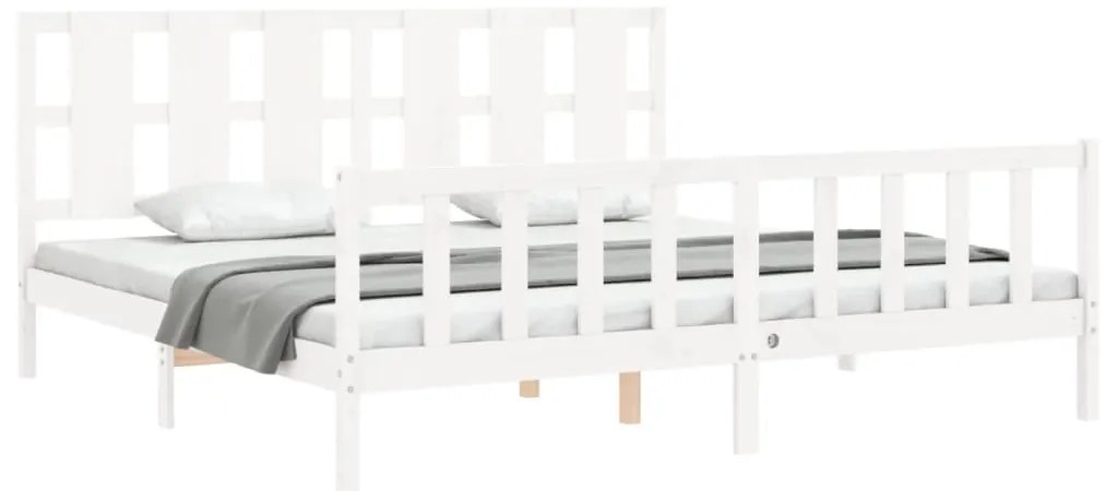 Estrutura de cama com cabeceira 180x200cm madeira maciça branco