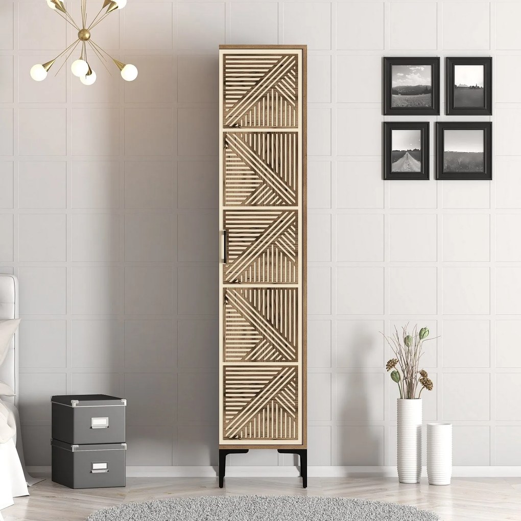 Roupeiro Kumsal P – Nogueira e Creme – 40x47,5x201,4 cm