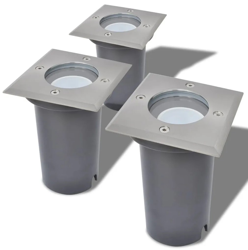 Iluminação LED p/ piso exterior, 3 pcs, quadrado