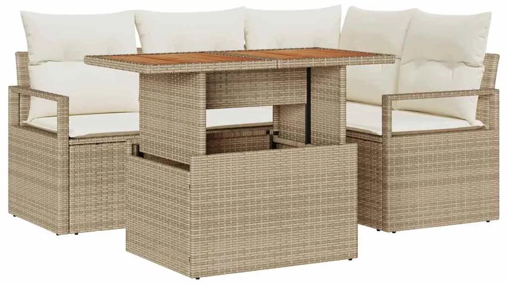 Conjunto de Sofá de Jardim 5 Peças com Almofadas em Rattan Sintético B
