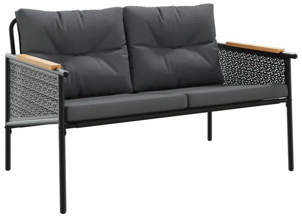 3 pcs conjunto mobiliário de varanda com almofadões aço preto