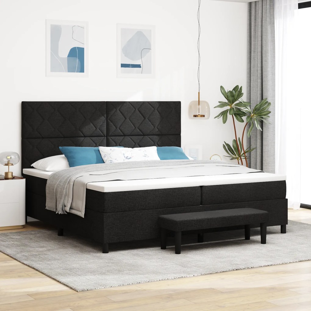 vidaXL Cama Box Spring com Colchão e Banco Preto 200x200 cm Tecido