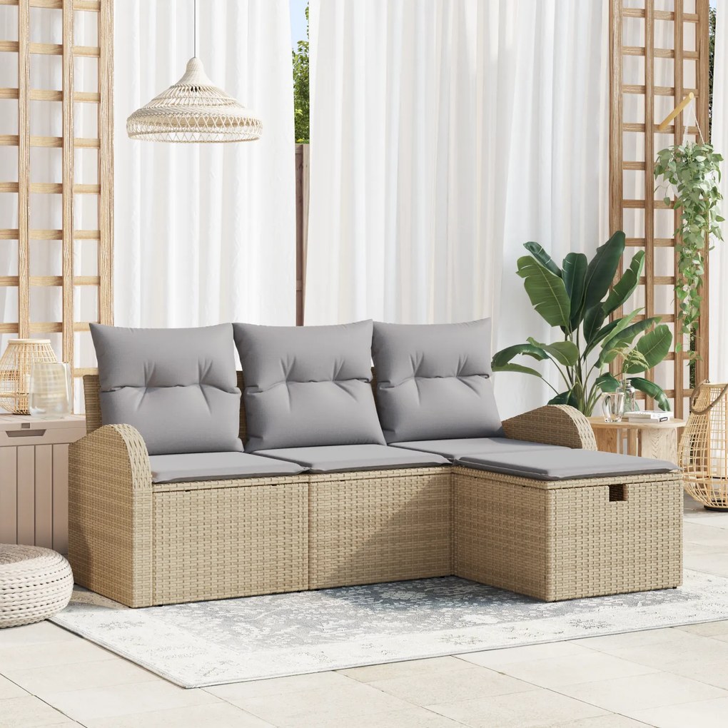 Conjunto de Sofá de Jardim vidaXL de 4 Peças com Almofadas Bege de Pol